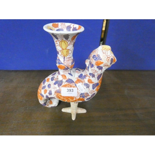 393 - Japanese Meiji period imari gu shaped vase in the form of a mythical bird, Decorated with carnations... 