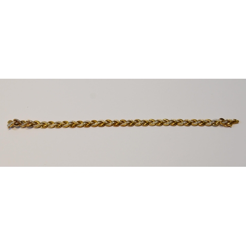 89 - 9ct gold bracelet with plaited links and small diamonds, 19cm long, 9.7g gross.