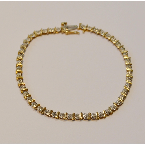 91 - 9ct gold bracelet set with small diamonds, '375', 18.5cm long, 5.8g gross.