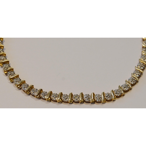 91 - 9ct gold bracelet set with small diamonds, '375', 18.5cm long, 5.8g gross.