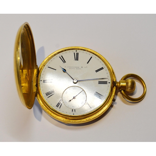 176 - Lever pocket watch for Falconer, Hong Kong, in 18ct gold hunter case, 1927, 49mm, 67g gross without ... 