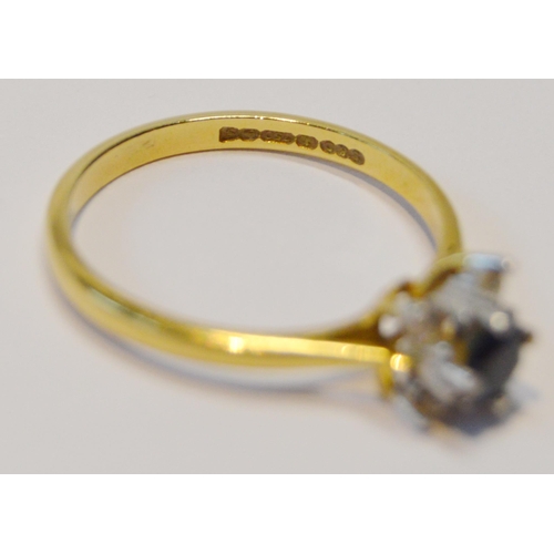 95 - Sapphire and diamond ring set with four diamond brilliants, in 18ct gold, size N, 2.5g gross.