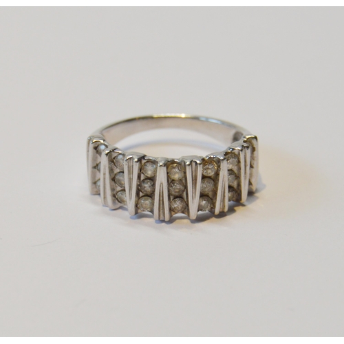 97 - Diamond half eternity-style ring with twenty-one diamonds, in 9ct white gold, size Q, 4.3g gross.