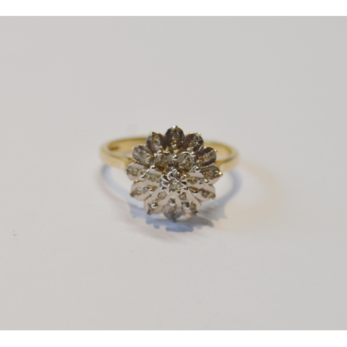 98 - Diamond cluster ring in 9ct gold, size O, 3g gross.