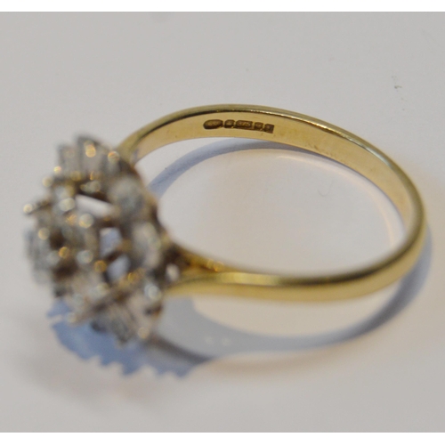 98 - Diamond cluster ring in 9ct gold, size O, 3g gross.