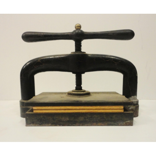 206 - Victorian cast iron book press, 42cm high and 55cm wide.