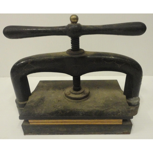 206 - Victorian cast iron book press, 42cm high and 55cm wide.