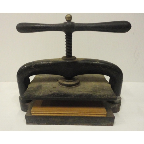 206 - Victorian cast iron book press, 42cm high and 55cm wide.