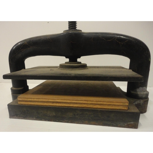 206 - Victorian cast iron book press, 42cm high and 55cm wide.