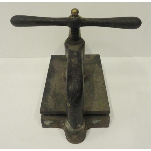 206 - Victorian cast iron book press, 42cm high and 55cm wide.