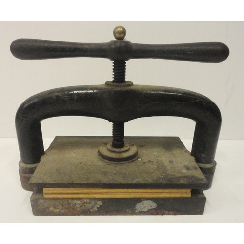 206 - Victorian cast iron book press, 42cm high and 55cm wide.