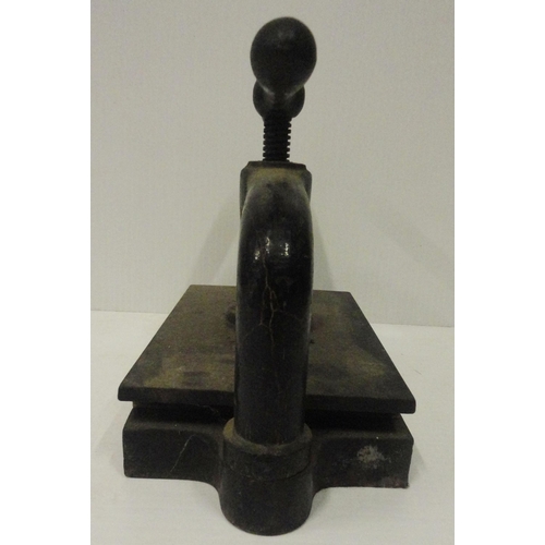 206 - Victorian cast iron book press, 42cm high and 55cm wide.