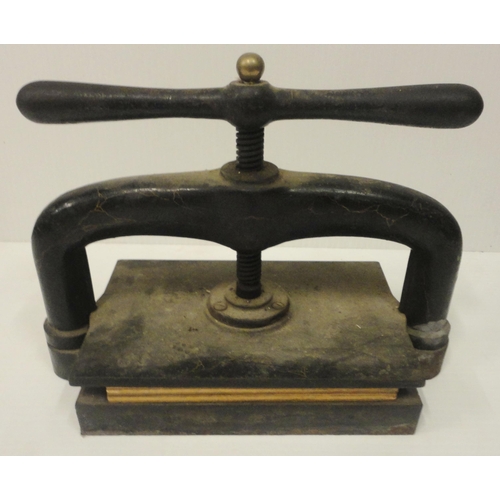 206 - Victorian cast iron book press, 42cm high and 55cm wide.