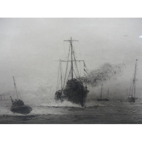 333 - William Lionel Wyllie (British, 1851 - 1931)Ship's CrossingSigned in pencil, etching on paper, 10cm ... 