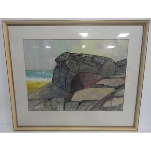 341 - James Plenderleith (Scottish, 20th Century)Rock HeadlandSigned, watercolour, 40cm x 55cm.Label verso... 