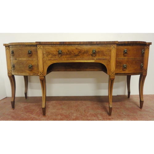 411 - Regency Scottish inlaid mahogany breakfront sideboard with a long central drawer flanked by a deep c... 