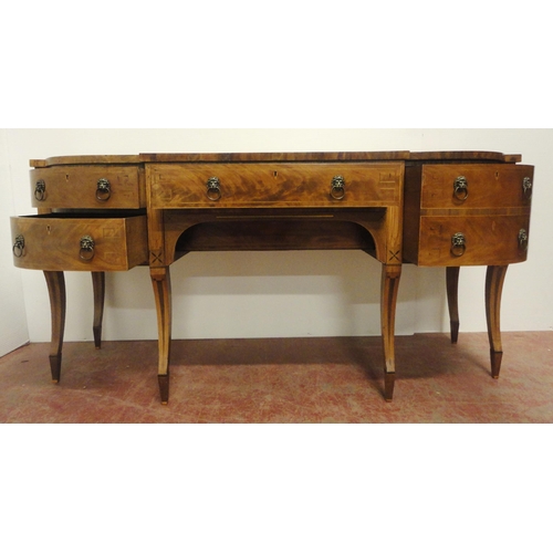 411 - Regency Scottish inlaid mahogany breakfront sideboard with a long central drawer flanked by a deep c... 