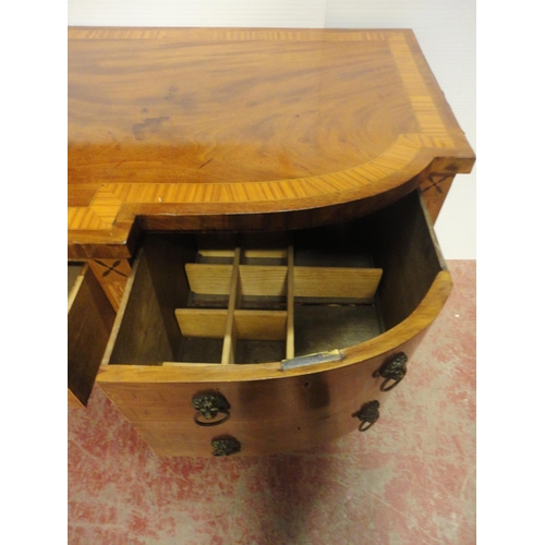 411 - Regency Scottish inlaid mahogany breakfront sideboard with a long central drawer flanked by a deep c... 