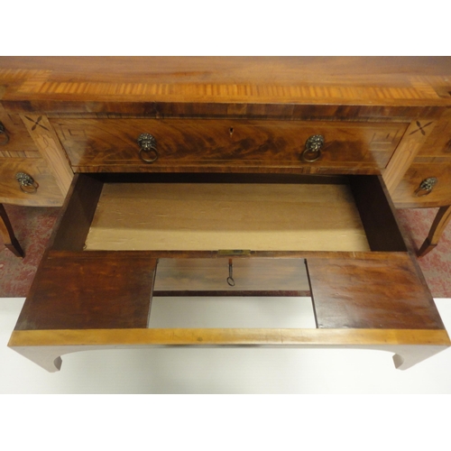 411 - Regency Scottish inlaid mahogany breakfront sideboard with a long central drawer flanked by a deep c... 