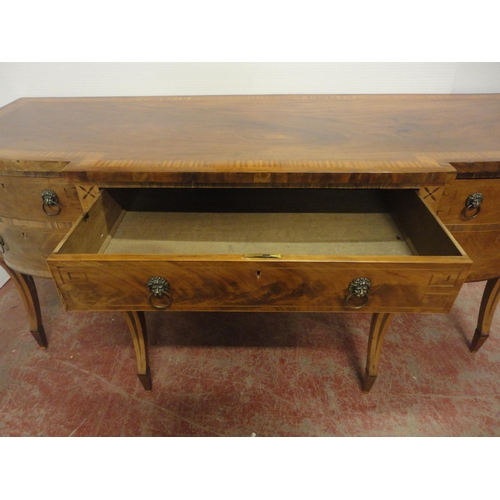 411 - Regency Scottish inlaid mahogany breakfront sideboard with a long central drawer flanked by a deep c... 