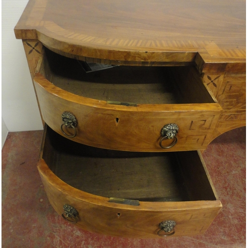 411 - Regency Scottish inlaid mahogany breakfront sideboard with a long central drawer flanked by a deep c... 