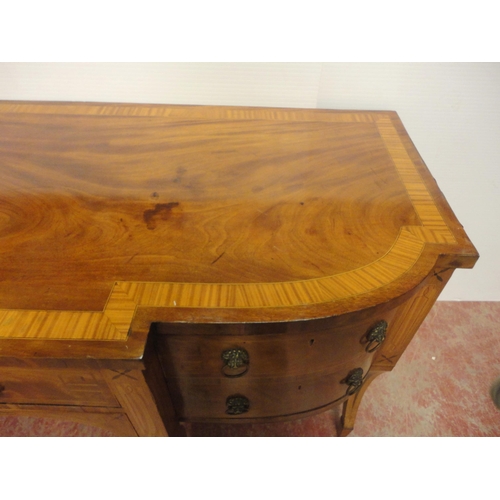 411 - Regency Scottish inlaid mahogany breakfront sideboard with a long central drawer flanked by a deep c... 