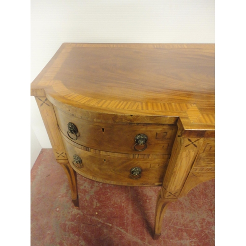 411 - Regency Scottish inlaid mahogany breakfront sideboard with a long central drawer flanked by a deep c... 