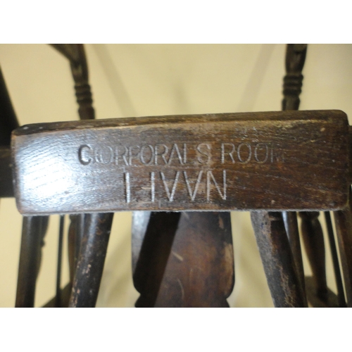 413 - 19th century ash and elm Windsor chair, the hoop frame with central wheel splat flanked by spindle s... 