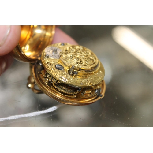 263A - George III gilt pear cased pocket watch, the movement marked 'Edw. Lock Oxford 427', retailers label... 