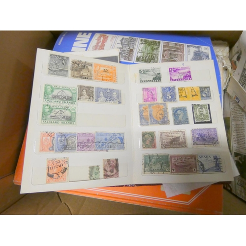 410 - Large box of vintage stamps and records.