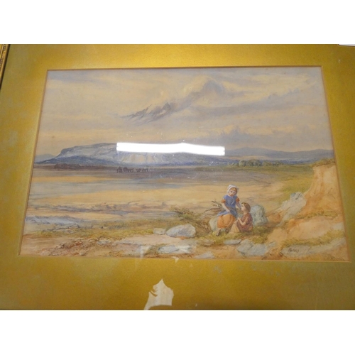 413 - Antique gilt frame landscape watercolor with monogram AB, Dated 1869.