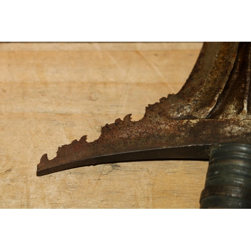 1553 - Malaysian kris with typical ornate flamberge blade, white metal wire bound grip and ivory birds head... 
