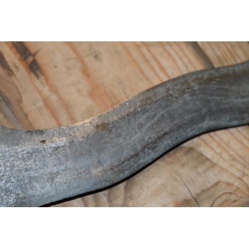 1554 - Malaysian kris with typical ornate flamberge blade, white metal wire bound grip and treen birds head... 