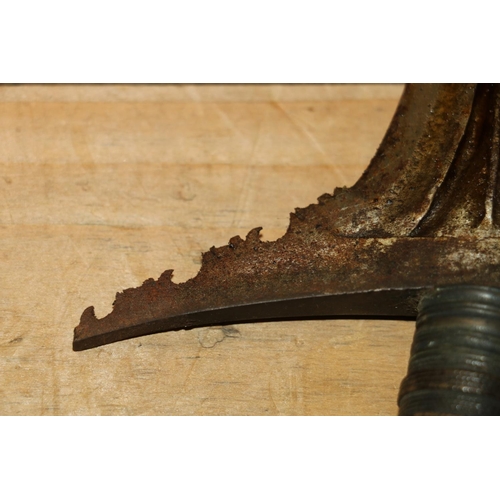 1553 - Malaysian kris with typical ornate flamberge blade, white metal wire bound grip and ivory birds head... 