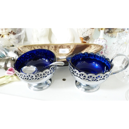 122 - EPNS sugar and cream, Staffordshire dogs, crystal glasses, thimbles, Japanese tea set, novelty teapo... 