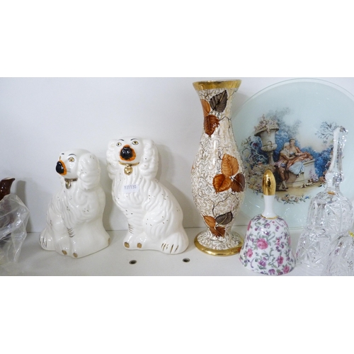 122 - EPNS sugar and cream, Staffordshire dogs, crystal glasses, thimbles, Japanese tea set, novelty teapo... 