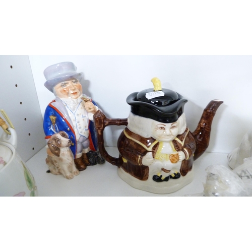 122 - EPNS sugar and cream, Staffordshire dogs, crystal glasses, thimbles, Japanese tea set, novelty teapo... 