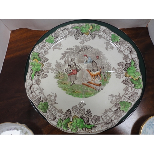 14 - Assorted porcelain to include biscuit plates, French green glazed coffee set, Losol Ware toothbrush ... 