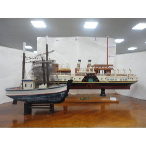 17 - Two brass car horns, model of the Waverley paddle steamer, a Tri-ang flat bed lorry etc.