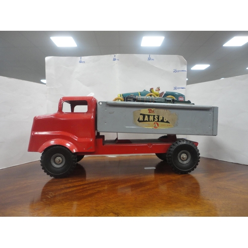 17 - Two brass car horns, model of the Waverley paddle steamer, a Tri-ang flat bed lorry etc.