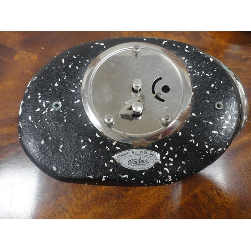 18 - Paraffin hurricane lamp, brass taperstick, German Black Forest-style bottle stoppers, abalone-style ... 