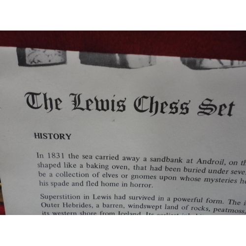 19 - Modern composite chess set modelled after the Lewis chess set, contained within a carved wooden case... 