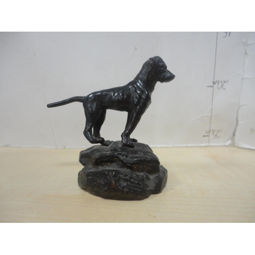 2 - Group of horn crane figures and a miniature bronze dog etc.