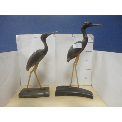 2 - Group of horn crane figures and a miniature bronze dog etc.