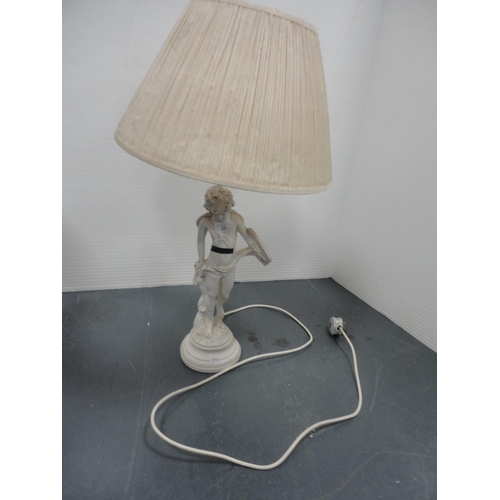 25 - Painted figural table lamp modelled as a classical male, with shade.