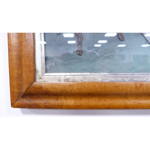 302 - Scrap collage of kittens and classical figures, in a walnut frame.