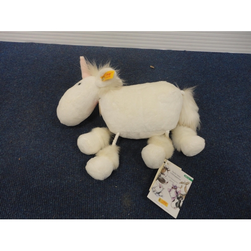 51 - Three Steiff toys to include Arco Polar Bear O62957, Linda Unicorn 087653 and Soft Sheep.&nbsp; (3)