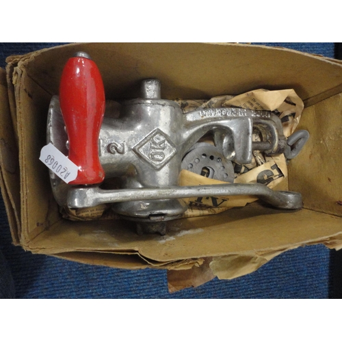 54 - Box containing cased snooker balls, Middle Eastern niello cups, brass barometer etc.