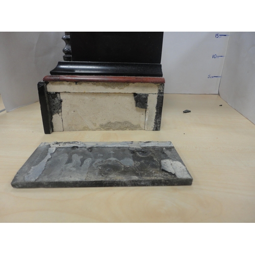 9 - Victorian slate mantel clock with visible front escapement, the case flanked by jasper columns.