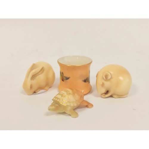376 - Group of Royal Worcester miniature porcelain to include a porcelain blush ivory rabbit of netsuke fo... 